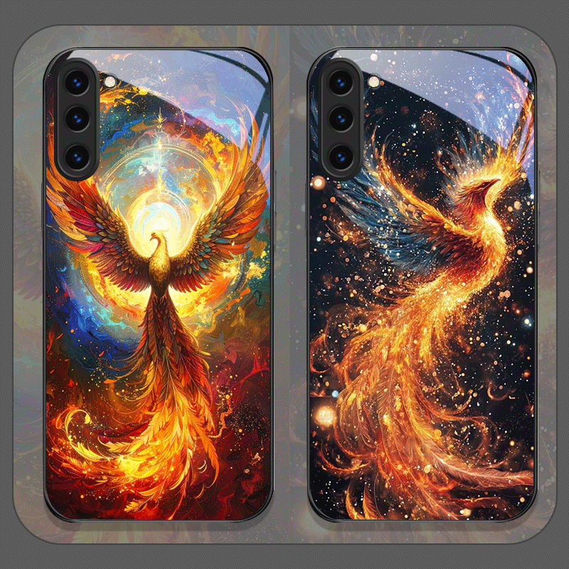 Samsung Galaxy S25 - Aesthetic Phoenix Fire Feather Pattern Tempered